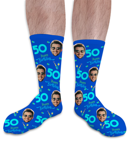 Birthday & Add Their Age Chamagne Personalised Photo Socks 