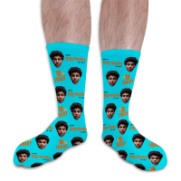 Birthday & Add Their Age Blue Personalised Photo Socks 