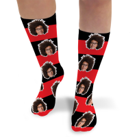 Stripey Personalised Photo Socks Black & Red Stripes