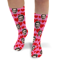 Love Hearts Valentines Day Personalised Photo Socks Light Pink