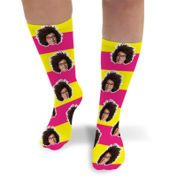 Stripey Personalised Photo Socks Yellow & Bright Pink Stripes