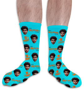 Birthday & Add Their Age Blue Personalised Photo Socks 