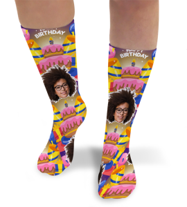Happy Birthday Cake Personalised Photo Socks 