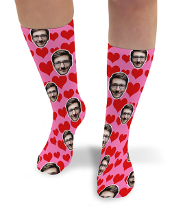 Love Hearts Valentines Day Personalised Photo Socks Light Pink
