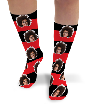 Stripey Personalised Photo Socks Black & Red Stripes