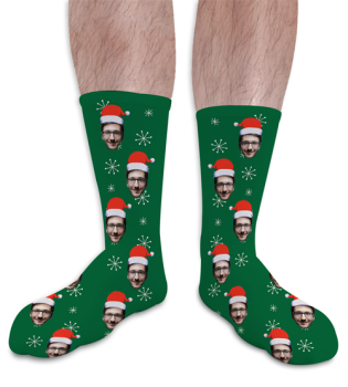 Personalised People Socks Santa Hat Photo Socks Dark Green