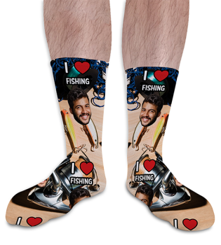 I Love Fishing Personalised Photo Socks