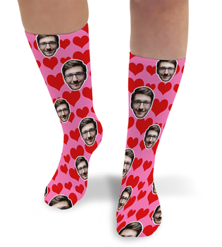 Love Hearts Valentines Day Personalised Photo Socks Light Pink