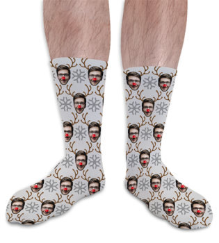 Reindeer Face Christmas Personalised Socks